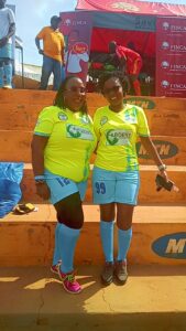 Some of the team's footballers Rtn Liz Nakimera and Rtn Judith Amwine 